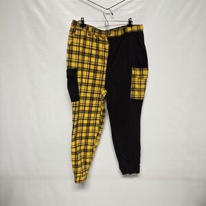 Hot Topic Goth Split Plaid Yellow Black Cargo Jogger Pants Women Small 2